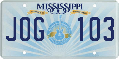 MS license plate JOG103