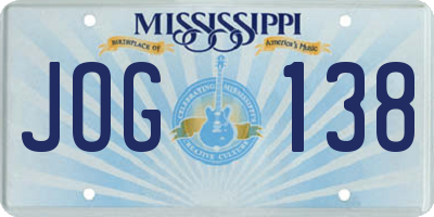 MS license plate JOG138
