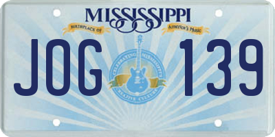 MS license plate JOG139