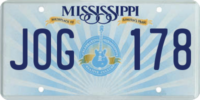 MS license plate JOG178