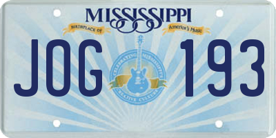 MS license plate JOG193