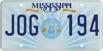 MS license plate JOG194