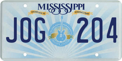 MS license plate JOG204