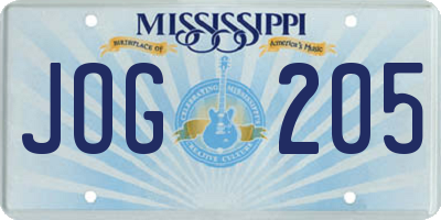 MS license plate JOG205