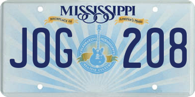 MS license plate JOG208