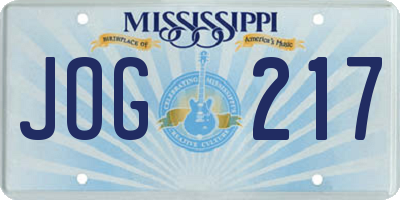 MS license plate JOG217