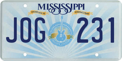 MS license plate JOG231