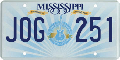 MS license plate JOG251