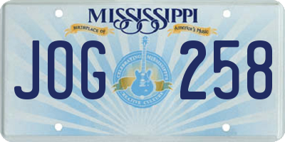 MS license plate JOG258