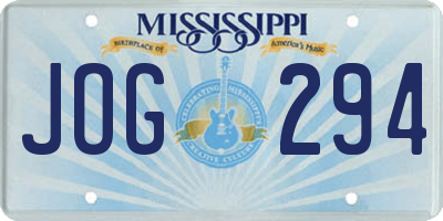 MS license plate JOG294
