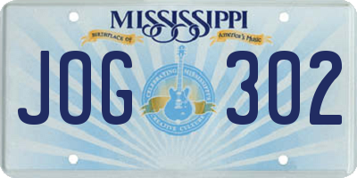 MS license plate JOG302