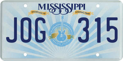 MS license plate JOG315