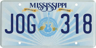 MS license plate JOG318