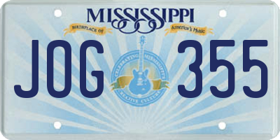 MS license plate JOG355
