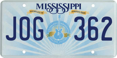 MS license plate JOG362