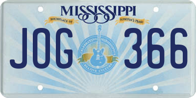 MS license plate JOG366