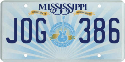 MS license plate JOG386