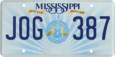 MS license plate JOG387