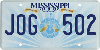 MS license plate JOG502