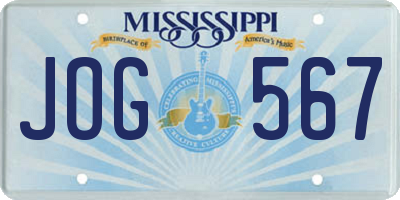 MS license plate JOG567