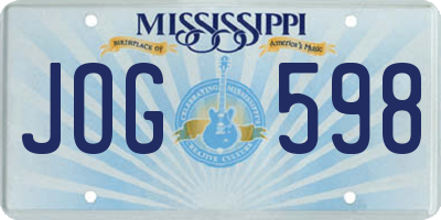 MS license plate JOG598