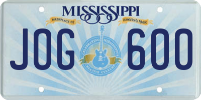 MS license plate JOG600