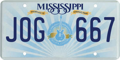 MS license plate JOG667