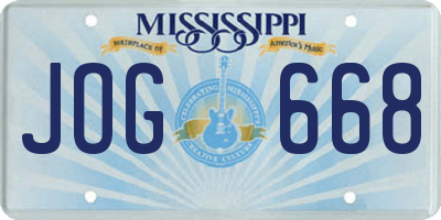MS license plate JOG668
