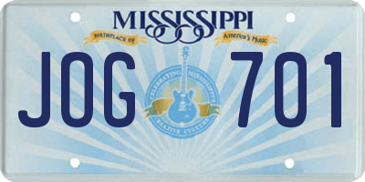 MS license plate JOG701