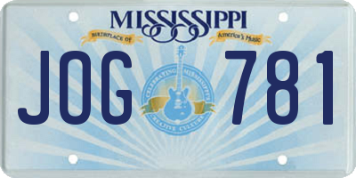 MS license plate JOG781