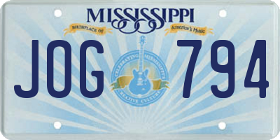 MS license plate JOG794