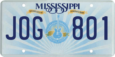MS license plate JOG801