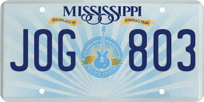 MS license plate JOG803