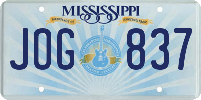 MS license plate JOG837