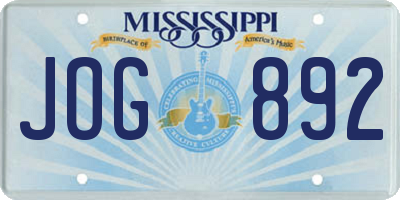 MS license plate JOG892