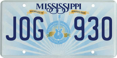 MS license plate JOG930