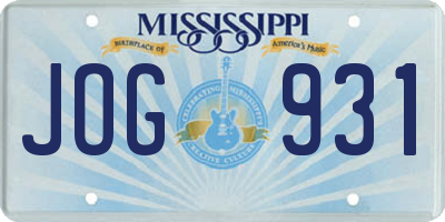 MS license plate JOG931