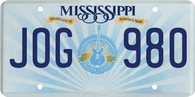 MS license plate JOG980