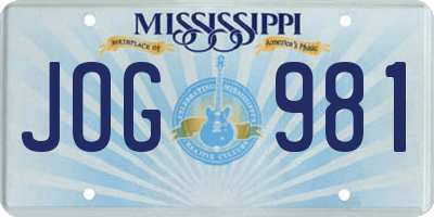 MS license plate JOG981