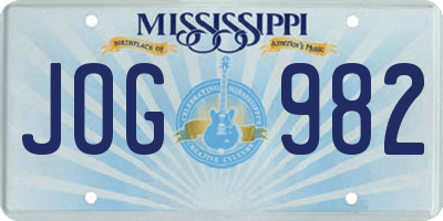 MS license plate JOG982