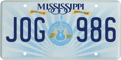 MS license plate JOG986