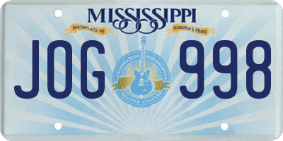 MS license plate JOG998