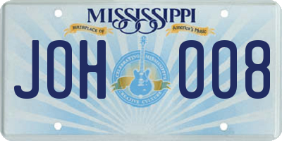 MS license plate JOH008