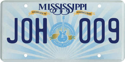 MS license plate JOH009