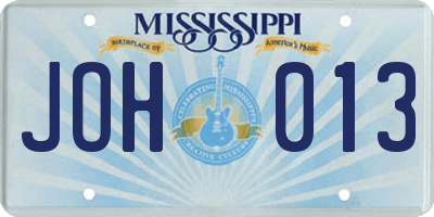 MS license plate JOH013