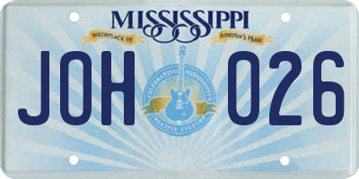 MS license plate JOH026