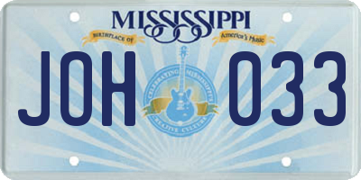 MS license plate JOH033