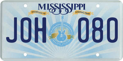 MS license plate JOH080