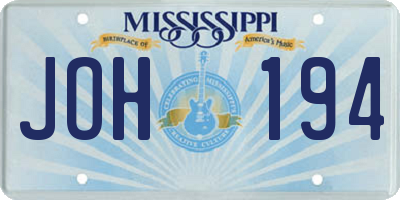 MS license plate JOH194