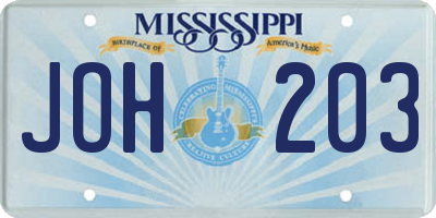 MS license plate JOH203